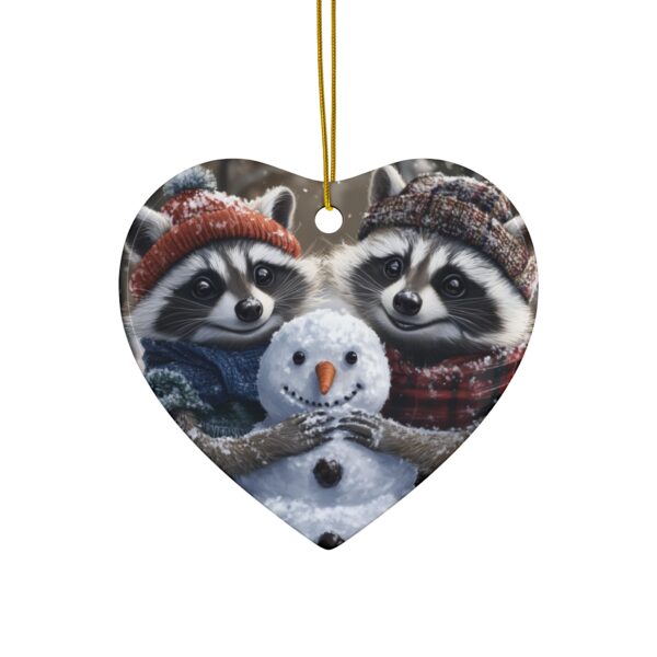 Racoon Family Snowman Challenge Christmas Ceramic Ornament, 4 Shapes - Image 3