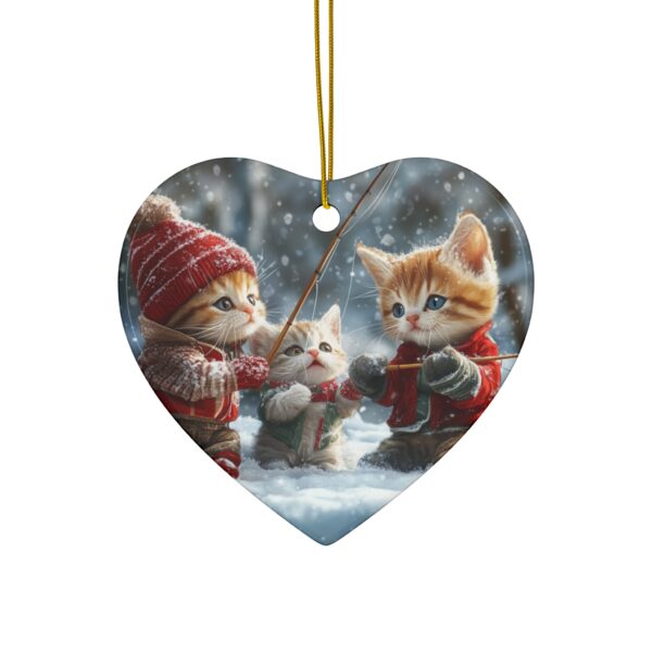 Kittens Go Ice Fishing Christmas Ceramic Ornament, 4 Shapes - Image 3