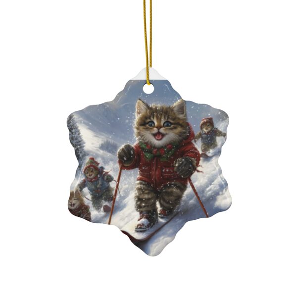 Dad Cat & Kittens Ski Day Christmas Ceramic Ornament, 4 Shapes - Image 7