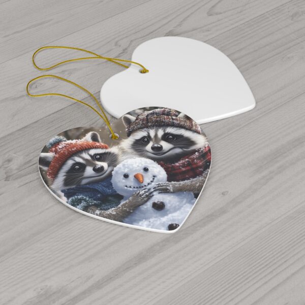 Racoon Family Snowman Challenge Christmas Ceramic Ornament, 4 Shapes - Image 4