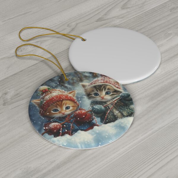 Kittens Go Ice Fishing Christmas Ceramic Ornament, 4 Shapes - Image 2