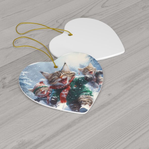 Dad Cat & Kittens Ski Day Christmas Ceramic Ornament, 4 Shapes - Image 4