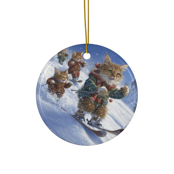 Dad Cat & Kittens Ski Day Christmas Ceramic Ornament, 4 Shapes