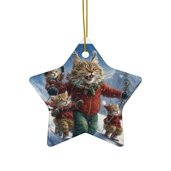 Dad Cat & Kittens Ski Day Christmas Ceramic Ornament, 4 Shapes - Image 5