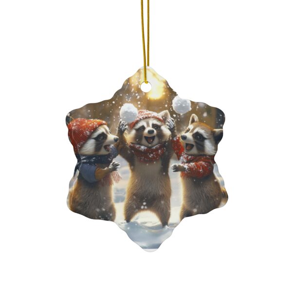 Racoon Family Snowman Challenge Christmas Ceramic Ornament, 4 Shapes - Image 7