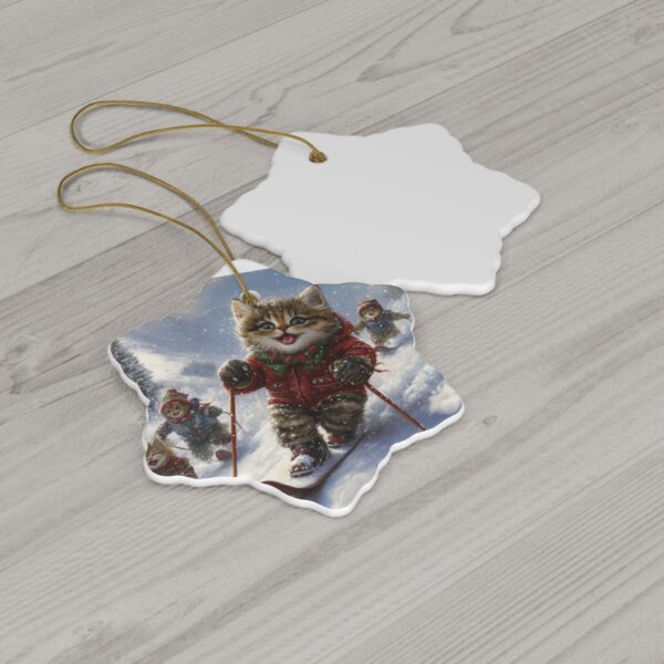 Dad Cat & Kittens Ski Day Christmas Ceramic Ornament, 4 Shapes - Image 8