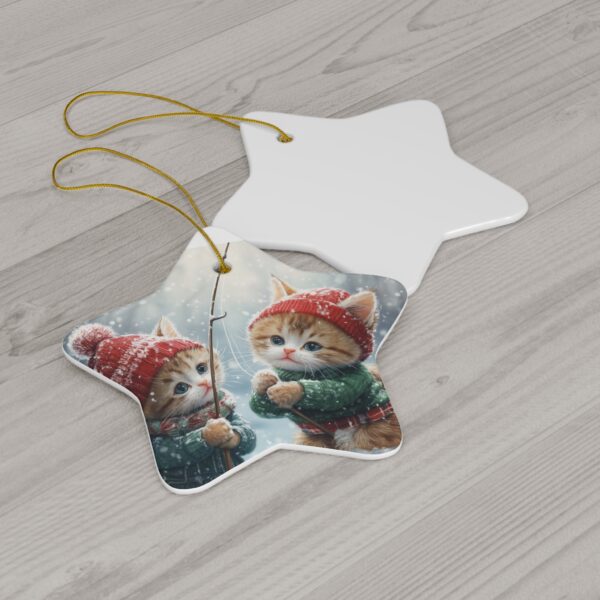 Kittens Go Ice Fishing Christmas Ceramic Ornament, 4 Shapes - Image 6