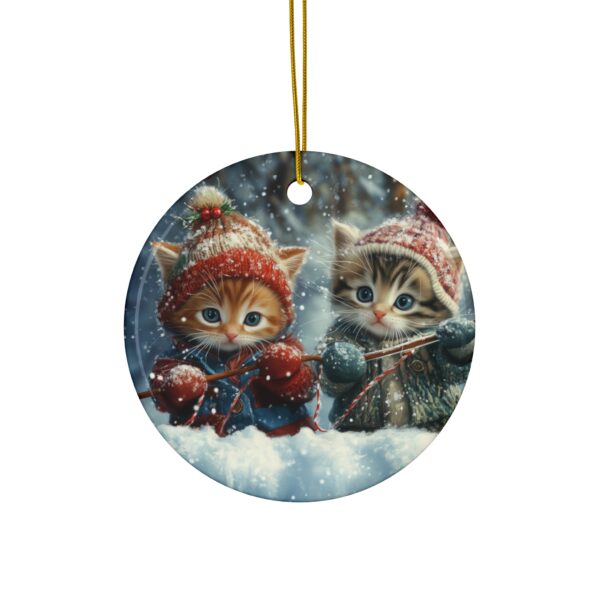 Kittens Go Ice Fishing Christmas Ceramic Ornament, 4 Shapes