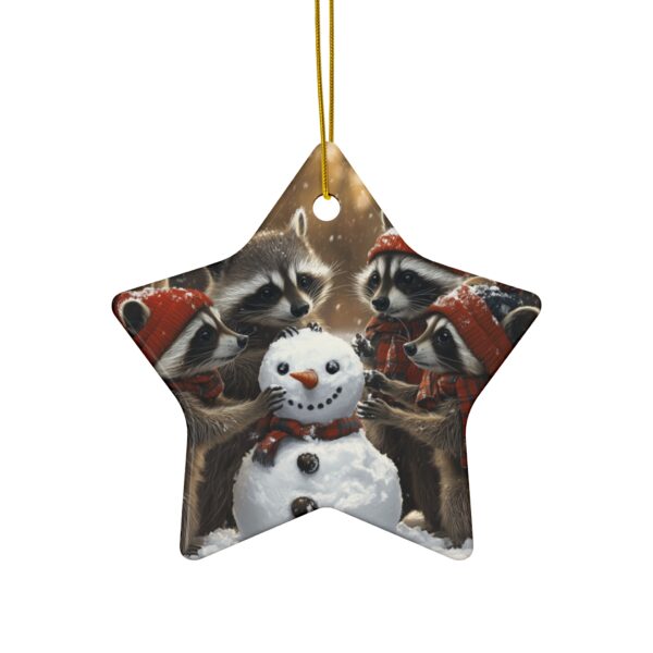 Racoon Family Snowman Challenge Christmas Ceramic Ornament, 4 Shapes - Image 5