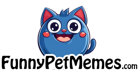 Funny Pet Memes favicon with Bubbles, a blue cat mascot, symbolizing the brand’s humorous pet-themed content, products, and playful community vibe.